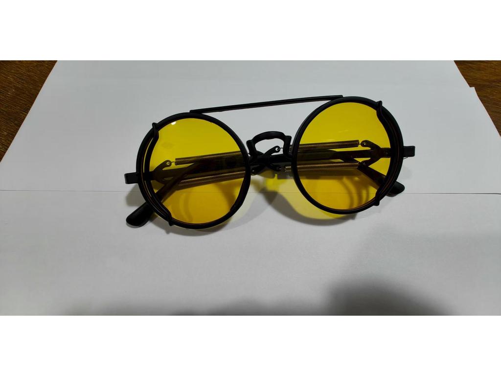 Óculos de Sol Europeus e Americanos de Armação Redonda com Hastes Coloridas de Mola