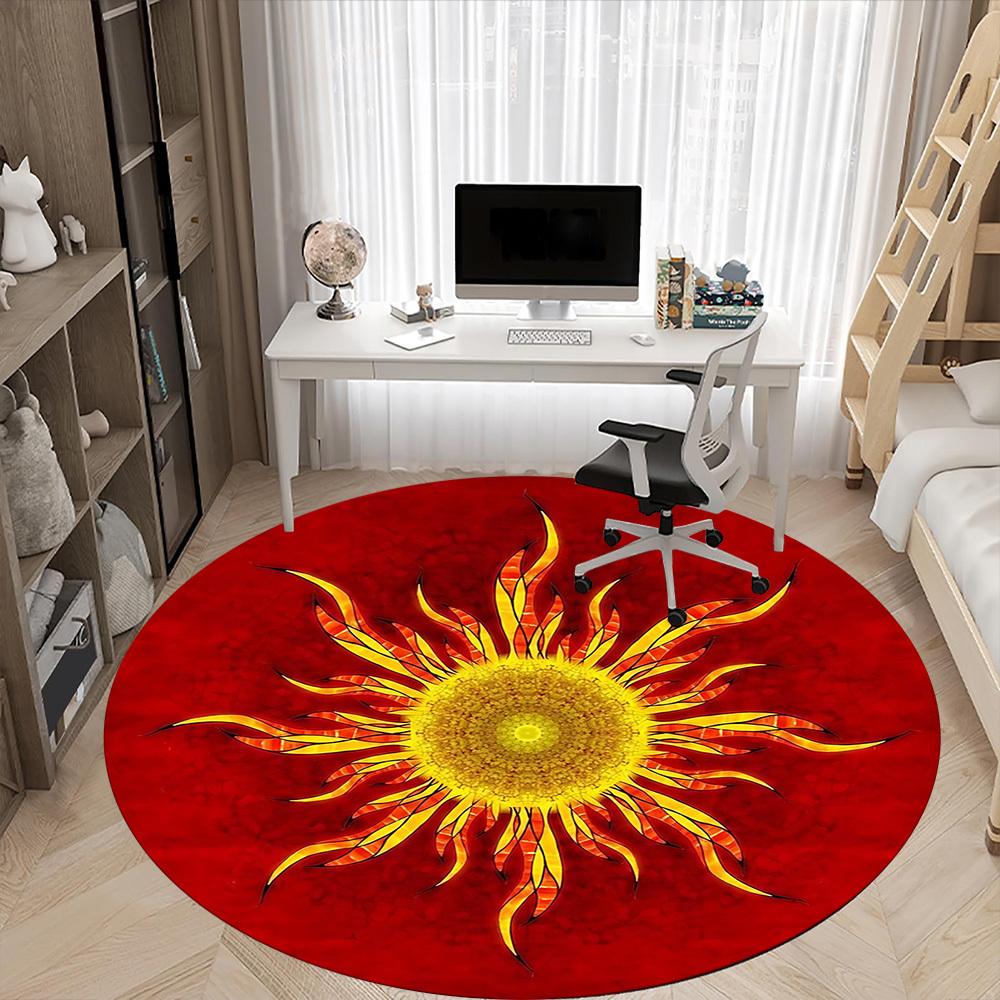 1pc Red Background Carpet for Office Non-Slip, Round Carpet, Soft & Comfortable, Carpet for Office, Lightweight Round Floor Mat