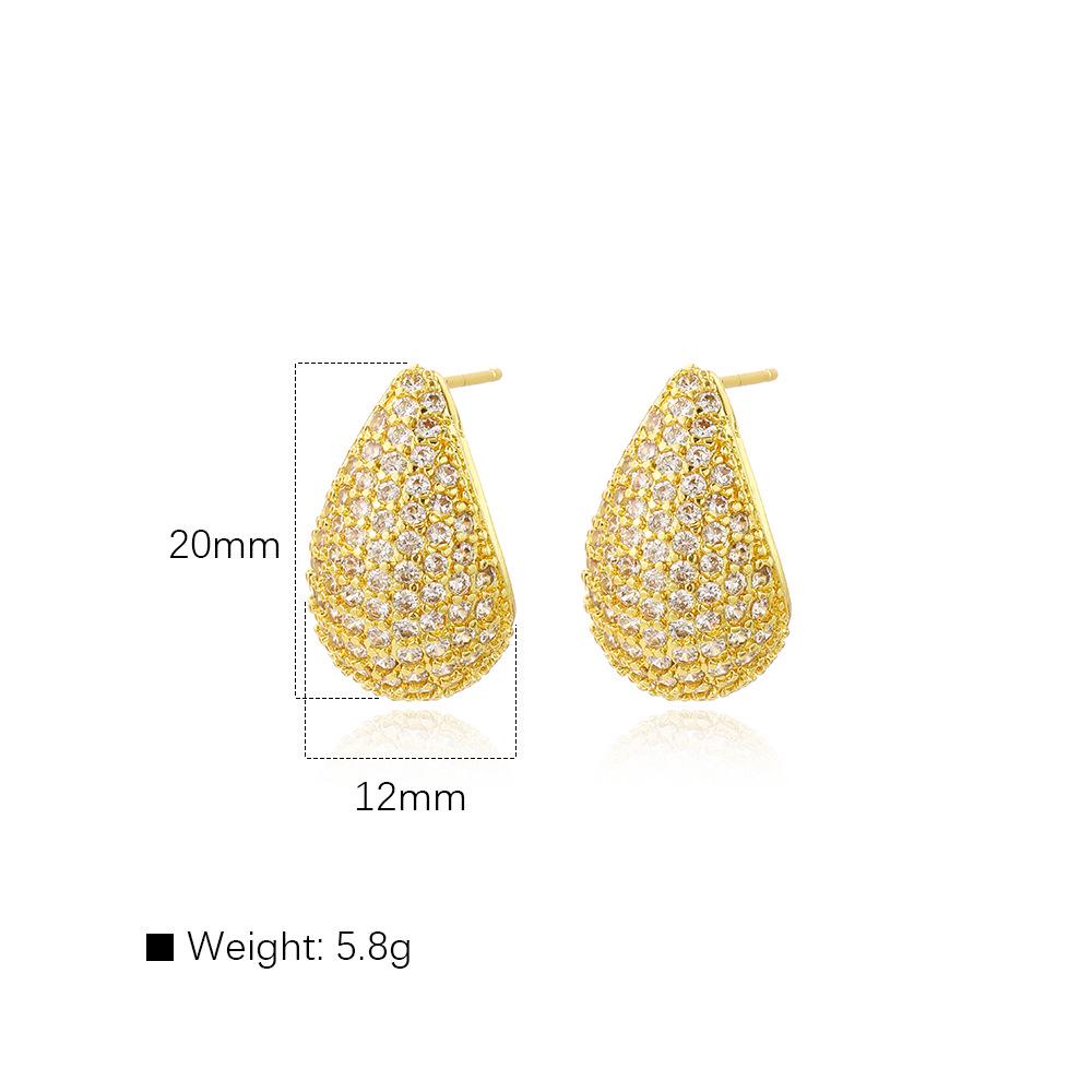 Elegant Copper Stud Earrings with Zirconia Water Drop Design for Women