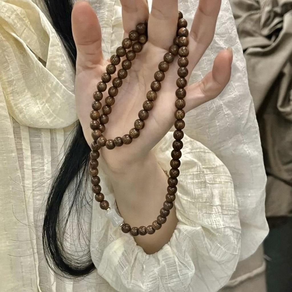 Handmade Golden Silk Sandalwood Bamboo Joint Multi-Loop Bracelet, Retro New Chinese National Style Unisex Jewelry, Travel Souvenir