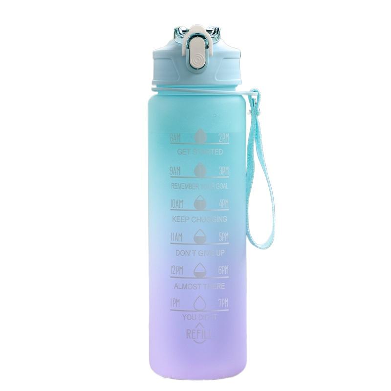 Motivational Sports Water Bottle with Straw Leak-proof Portable Drinking Bottle for Outdoor Fitness Camping Cup