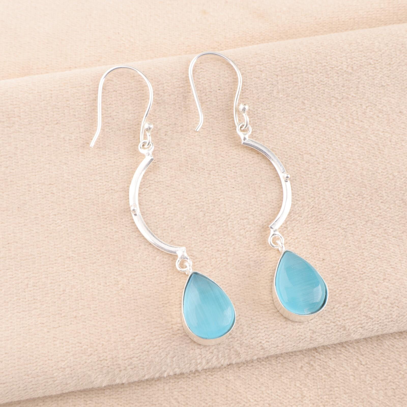 

Драгоценный камень «Кошачий глаз» синего цвета, ювелирные изделия из серебра 925 пробы, ручной работы, стильные серьги 2,60 EE-43-44