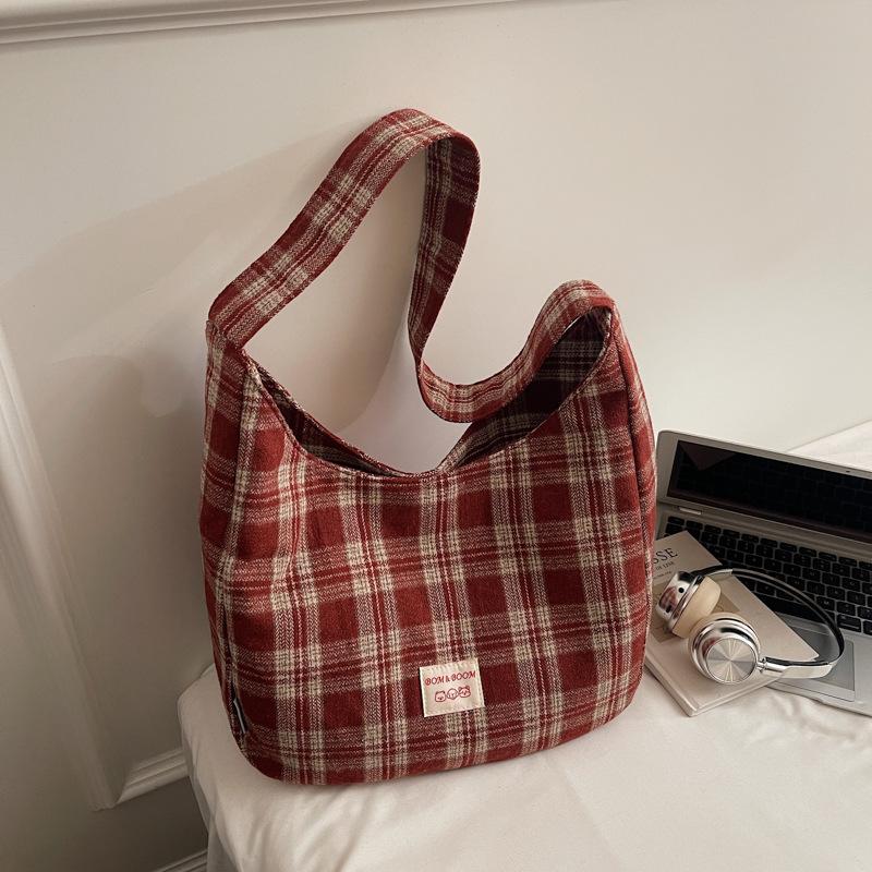 Borsa a tracolla Fashi a quadri da donna, borsa a spalla casual in tela, borsa tote di grande capacità, texture comoda e versatile, borse portaoggetti