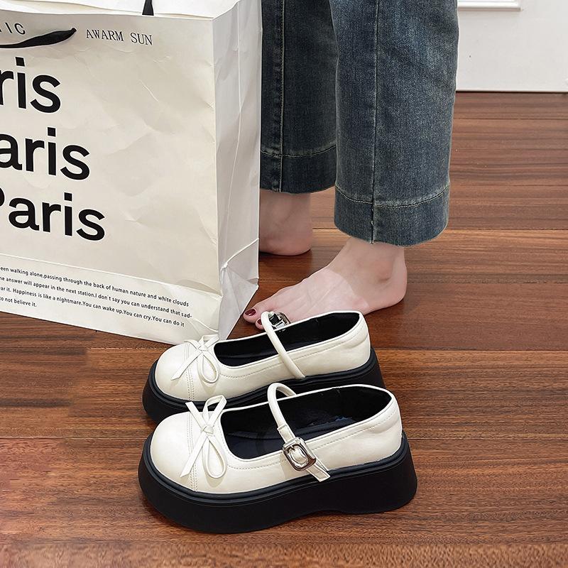 Bow thick sole heightening Mary Jane shoes women's new summer wear with skirt retro single shoes