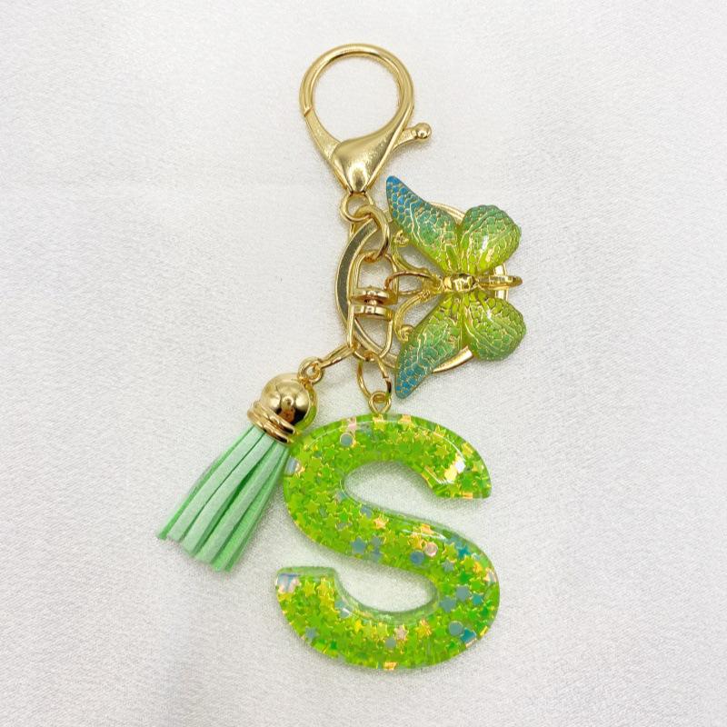 26-Letter Alphabet Resin Keychain with Star Sequins & Tassel Charm