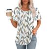 Women's Summer Fashion Casual Pleated Round Neck Print Short Sleeve T-Shirt Top