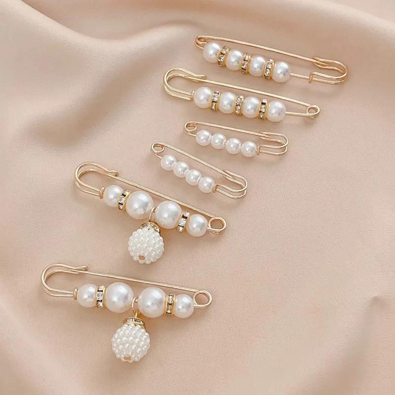 6 Pcs Set Artificial Pearl Waist Pin Clips for Trousers Pants Skirts Dress Waistline Adjusting Shirts Sweater Brooch