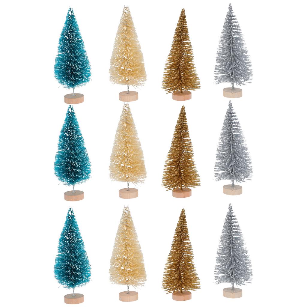 12 Stück Mini-Weihnachtsbaum 6cm 8cm 10cm Mehrfarbige Miniatur-Tannen für Schreibtischdekorationen Weihnachtsfeier-Zubehör Künstlicher Schnee