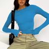Solid Color Casual Round Neck Long Sleeved T-shirt Top