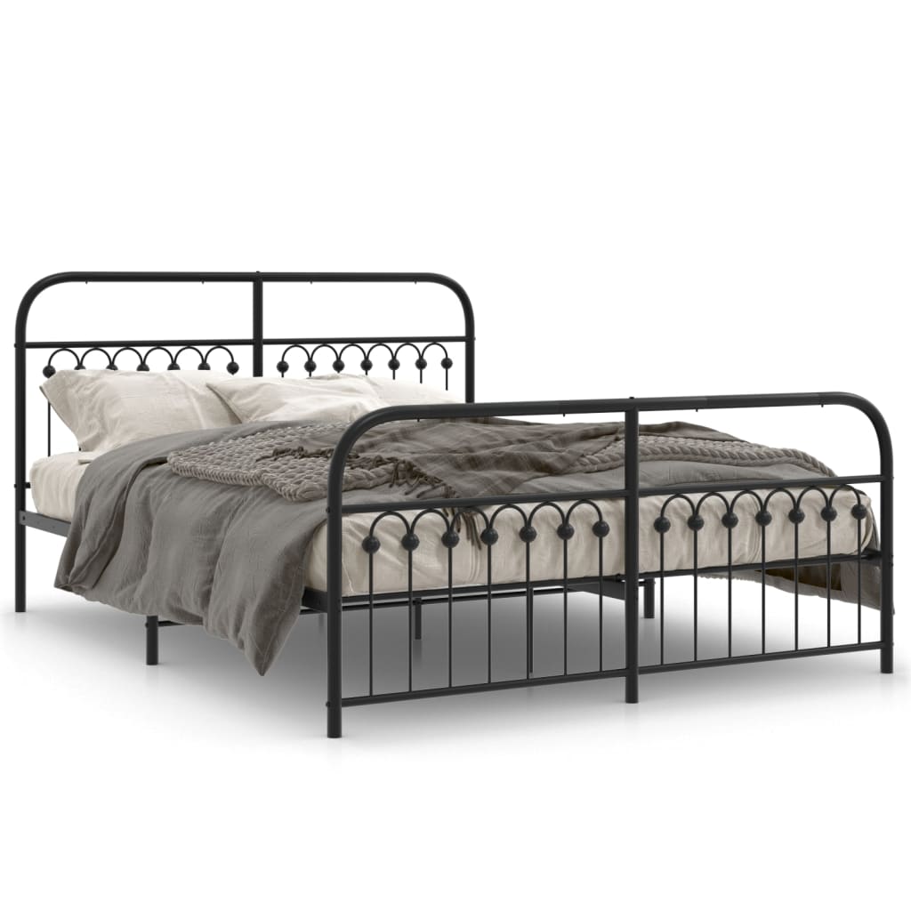 Metal Bed Frame with Headboard and Footboard Black 150x200 Cm