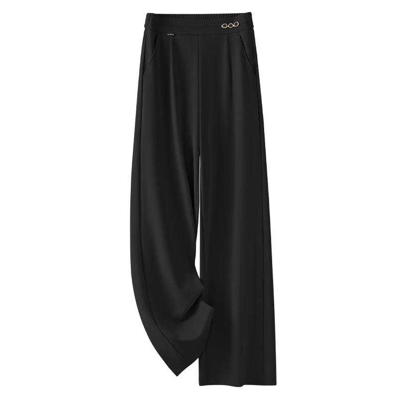 

Women s 2025 New Apricot High-Waist Wide-Leg Pants: Casual, Slimming, Drapey Suit Style for Spring/Autumn S чёрный