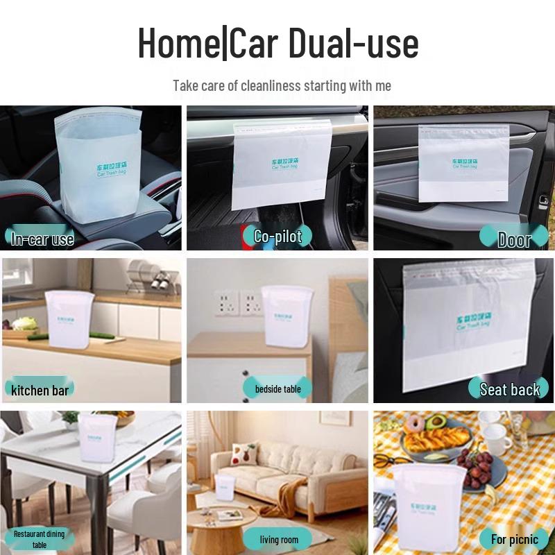 Self-Standing Disposable Car Trash Bag with Adhesive for Interior Use