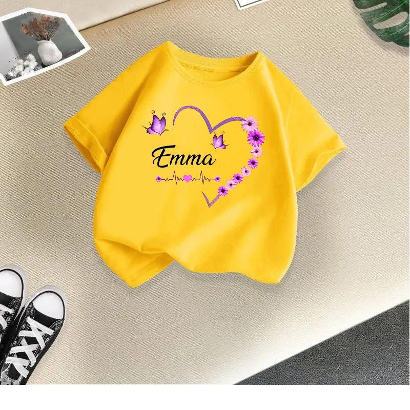Children's T-shirt girls short-sleeved new style girls summer round neck loose casual top butterfly print cross-border