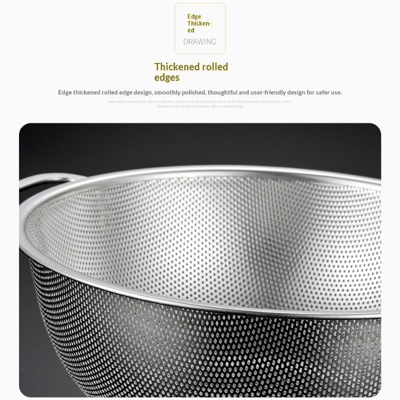 Stainless Steel Colander With Double Handle Food Pasta Strainer Basket With Self-Draining Solid Ring Base Fine Mesh Filter