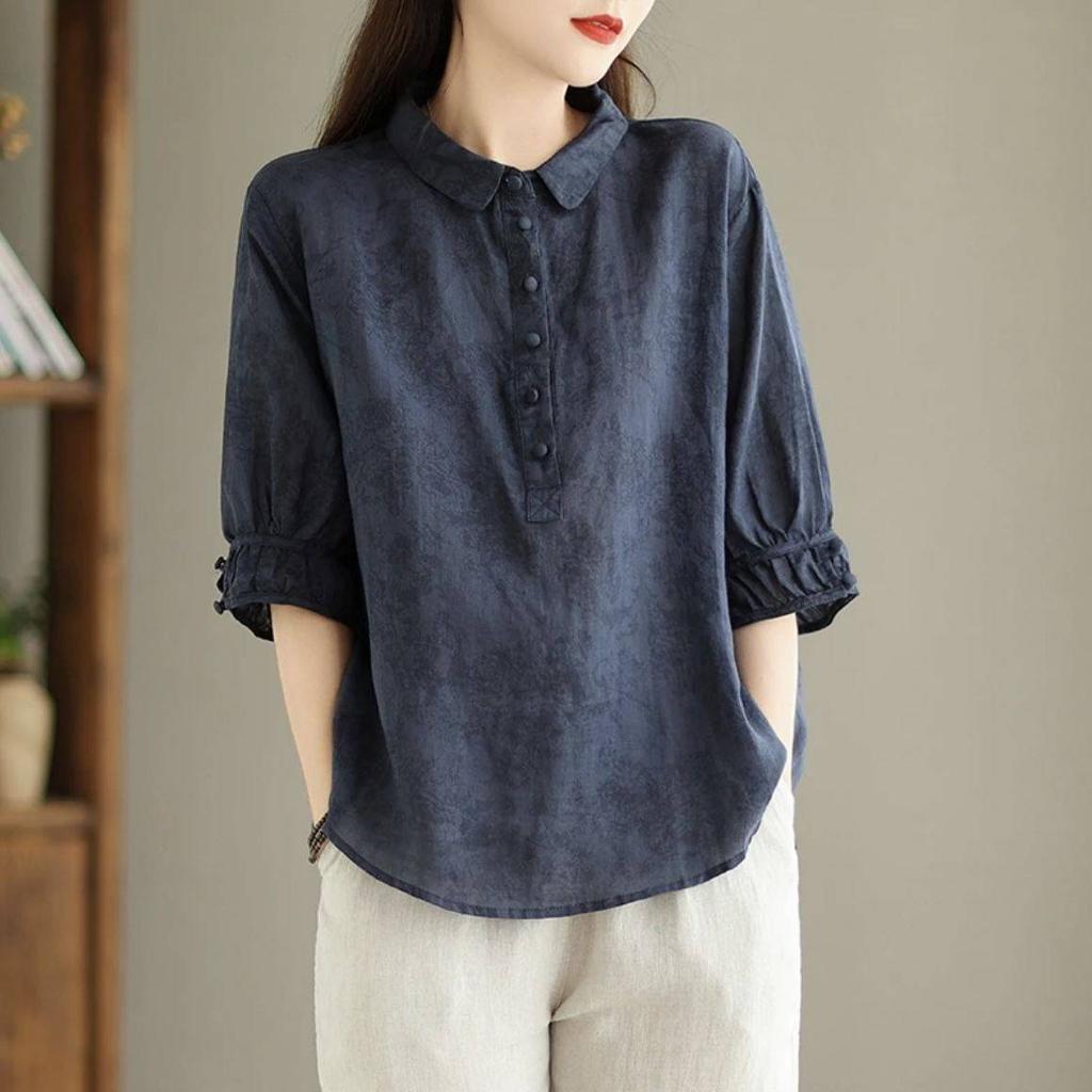 Estate Nuovo Camicia Manica Corta Colletto POLO Donna Cardigan Casual Slim Tessuto Jacquard Top Eleganti
