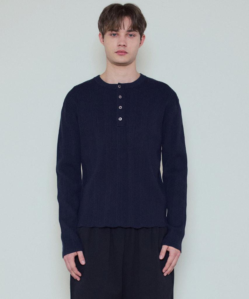 Wednesday Oasis Always Ribbed Henley Neck Washable Knit_Navy(Wc25_Kn04)
