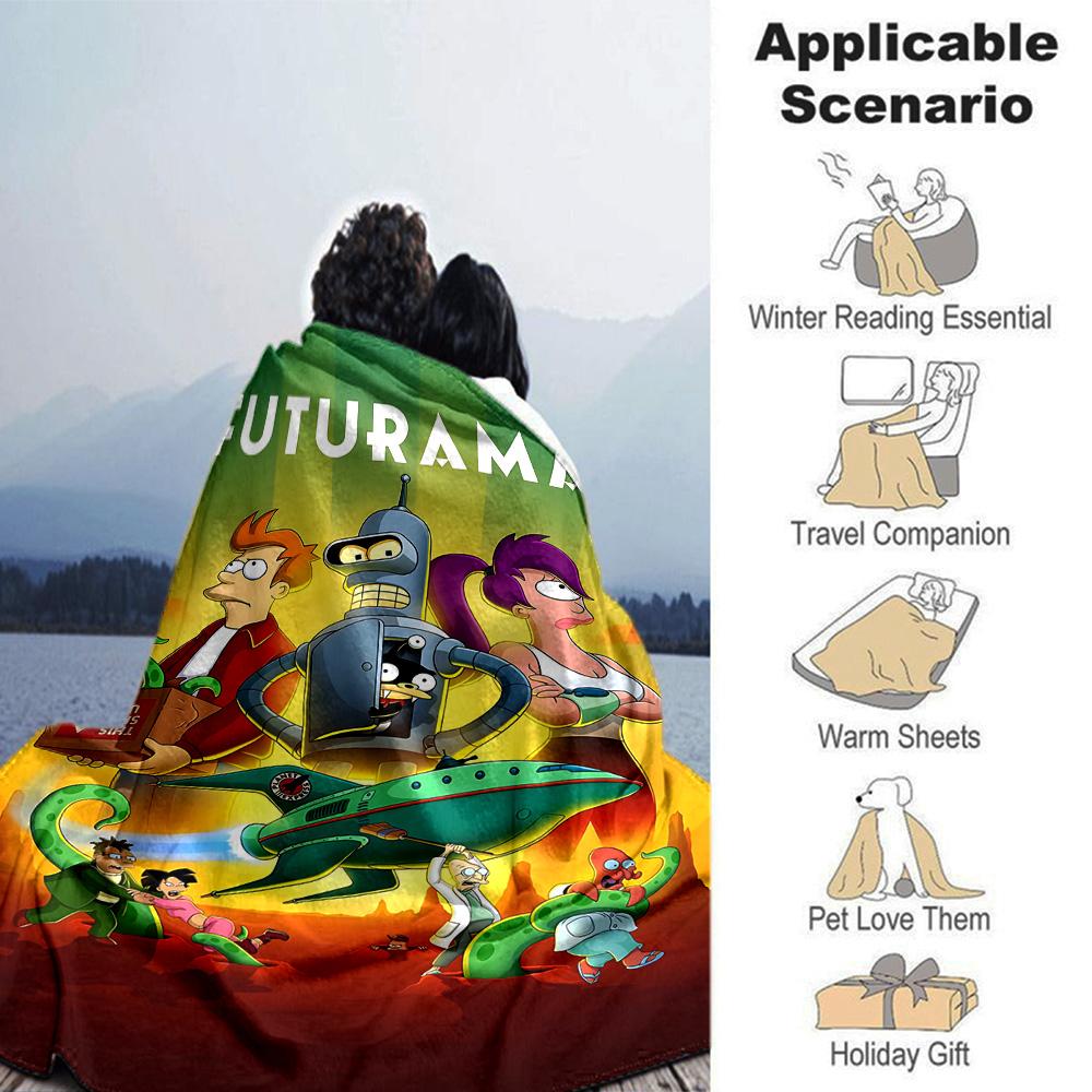 Futurama Robots Aliens Adventure Flannel Blanket Super Soft Warm Cozy Blanket For Sofa Bed Office Travel Allseason Home Decor Gift