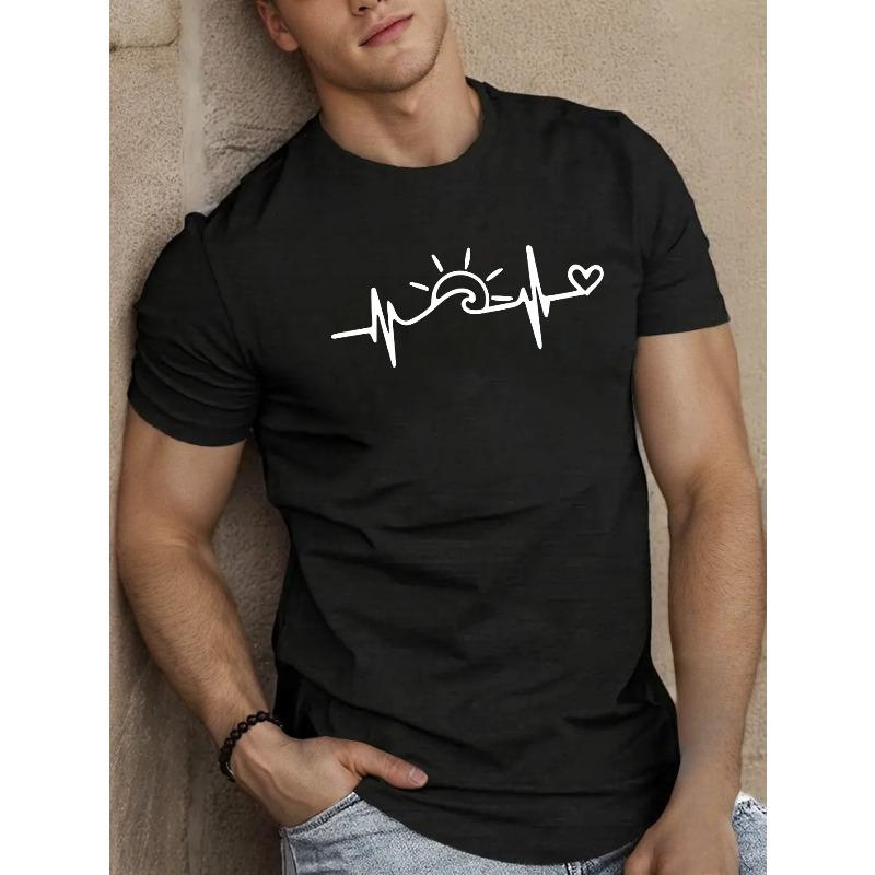 

Men s Casual Sunrise Graphic Tee - Breathable , Short Sleeve, Round Neck - Perfect for Summer S чёрный