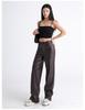 Women's High-Waisted PU Leather Wide-Leg Trousers for Autumn and Winter