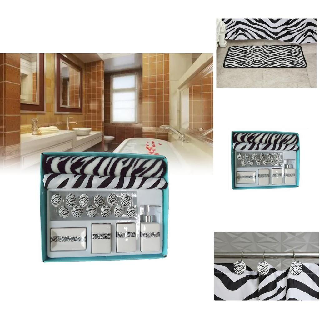 Modernes geometrisches Badezimmer-Set aus Polyester mit Duschvorhang und rutschfester Matte für den Heimgebrauch