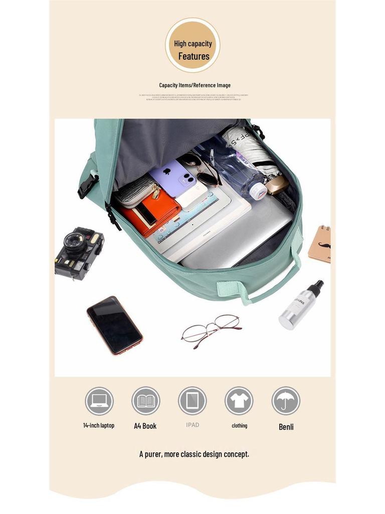 Spacious Korean-Style Unisex Backpack with Pencil Case for Elementary & Middle School Students