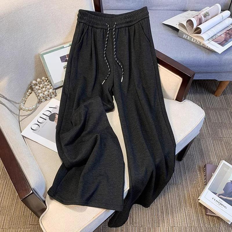 

145 Plus Velvet High Waist Wide Leg Drawstring Sweatpants for Women - Slimming, Casual Fit M 95-110kg
