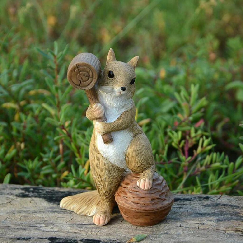 Resin Craft Squirrel Figurines Bonsai Decor Animal Statues for Fairy Garden Ornaments , with