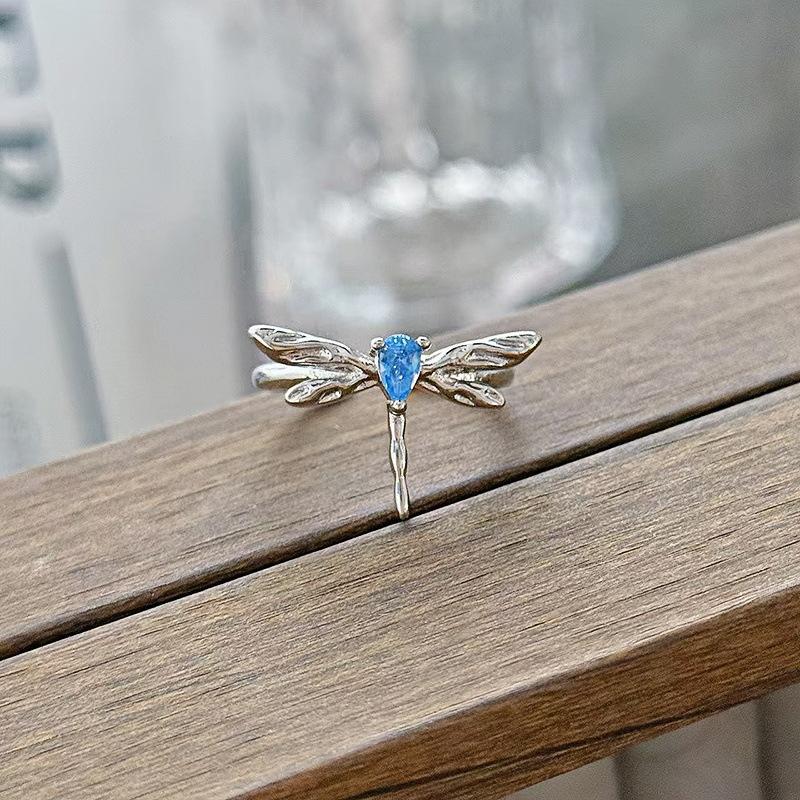 New Niche Light Luxury High Sense Sea Blue Zircon Super Fairy Open Ring Simple Fashion Jewelry Women