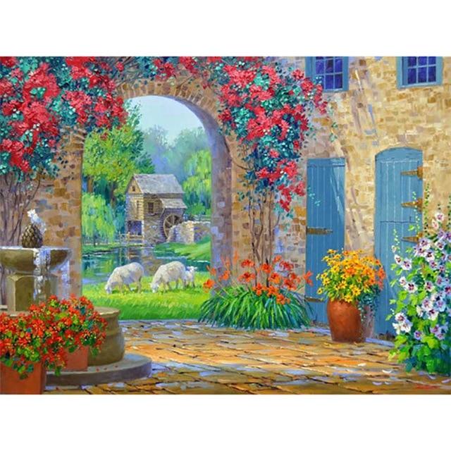 DIY 5D Diamond Painting Cross Stitch Sea Scenery House Full Round Drill Landscape Diamond Embroidery Mosaic Art Home Decor Gift