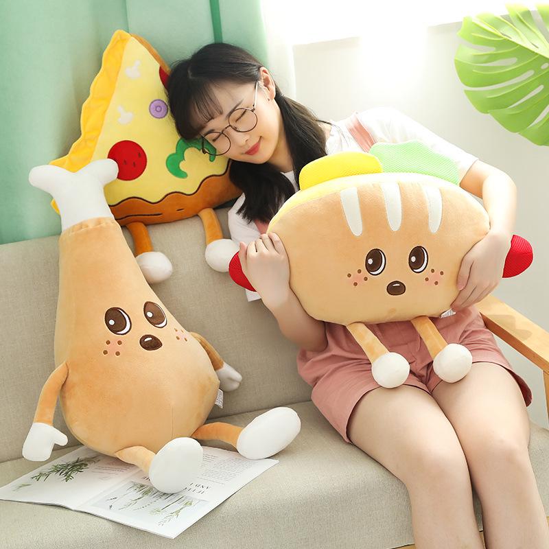 Creative Food Plush Toy: Burger, Fries, Popcorn, Chicken Leg, Pizza - Cute Sleeping Hug Pillow Doll