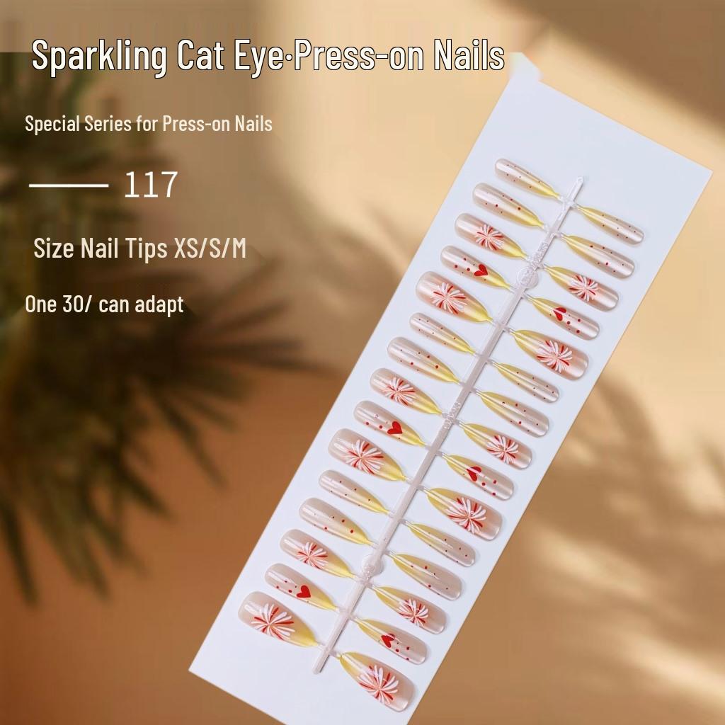 

Polka Dot Gradient Cat Eye Wearable Fingertip False Nails, Finished Nail Art Pieces