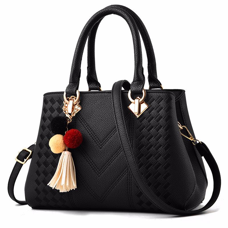 

Women s Handbag Women s Bag 2026 New Type PU Leather Diagonal Cross Bag Embroidered Line Large Capacity Shoulder Bag 28x12x19cm чёрный
