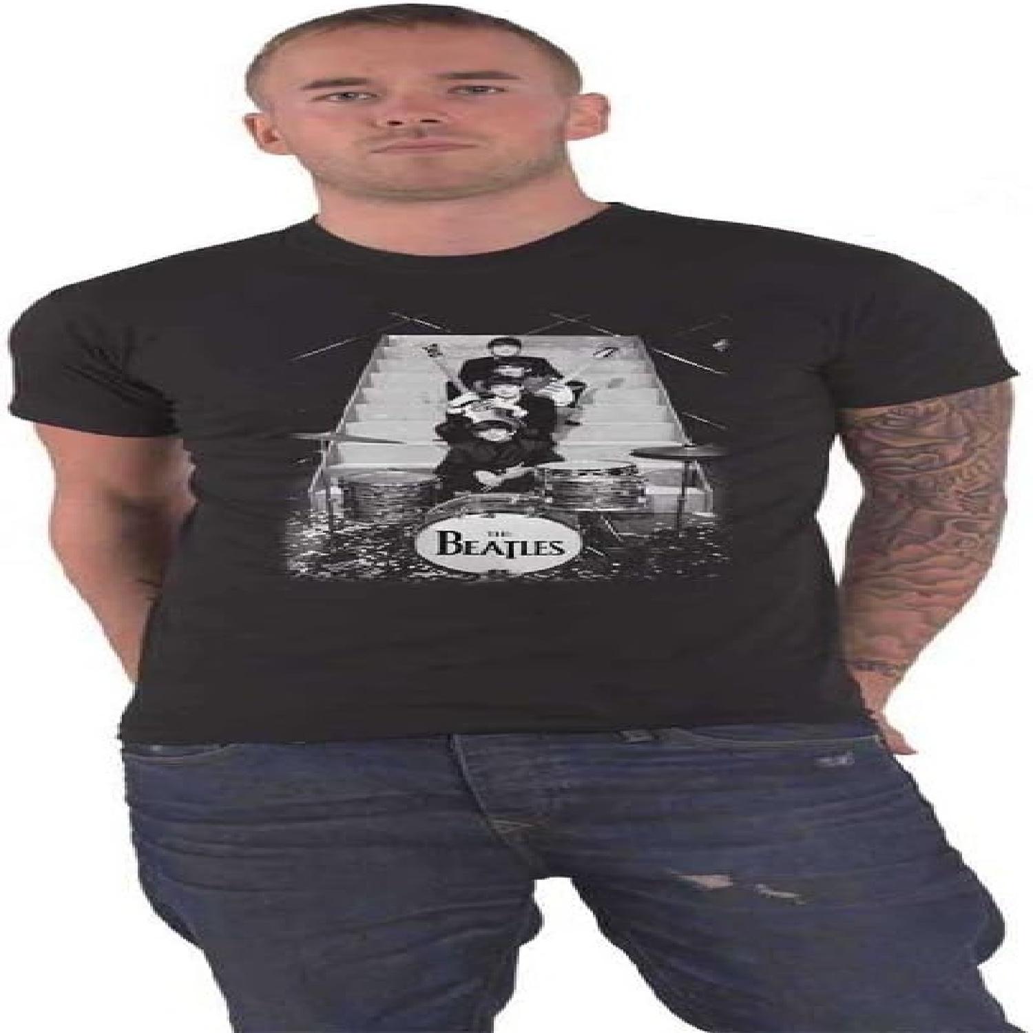 

The Beatles T Shirt Stage Stairs Band Drum Kit Logo Official Mens Black Size L XXXXXL чорний