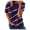 Women's Casual Fashion Short Sleeve Striped Printed Round Neck Pullover T-shirts