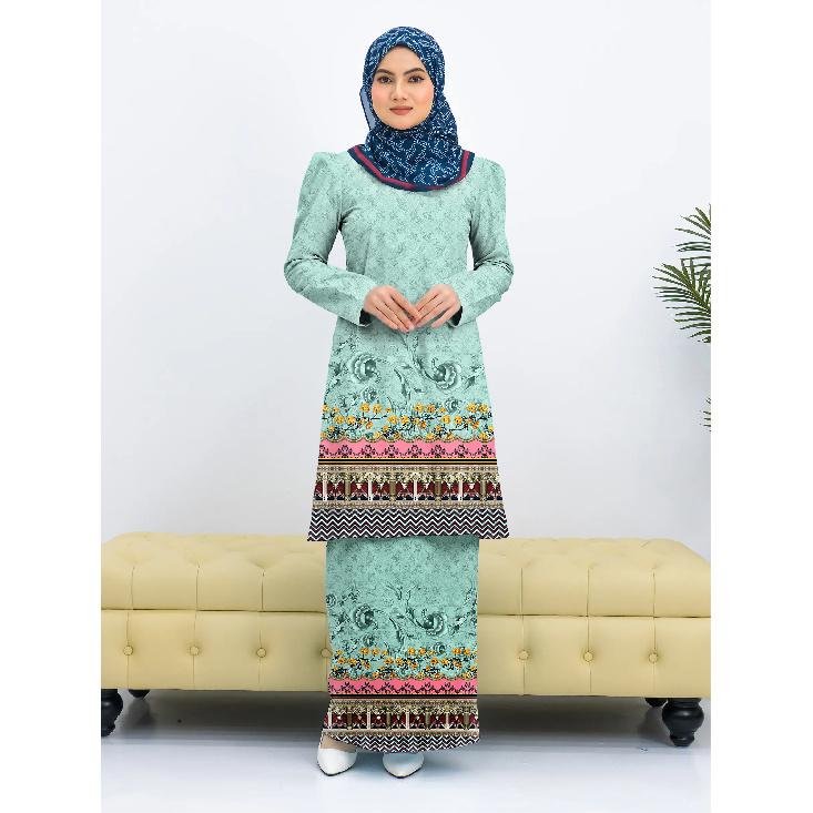 

2025 новый традиционный ретро цветочный принт высококачественная ткань Kulong Pahang женский мусульманский костюм удобный дышащий элегантный классический женский костюм 4XL зелёный