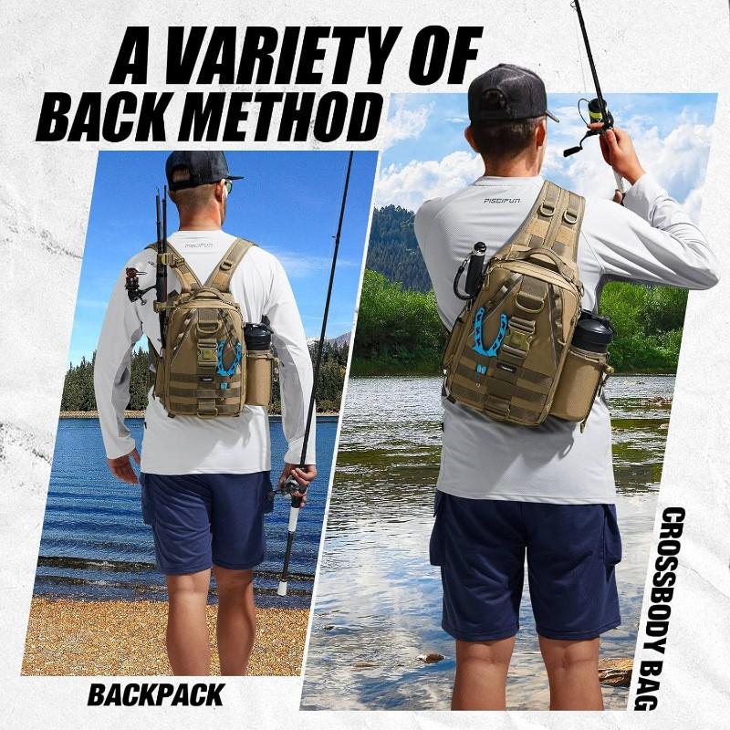 Multi-Compartment Fishing Backpack Rods Reels Lures Tackle Waterproof Oxford Fabric Single/Double Shoulder Carry