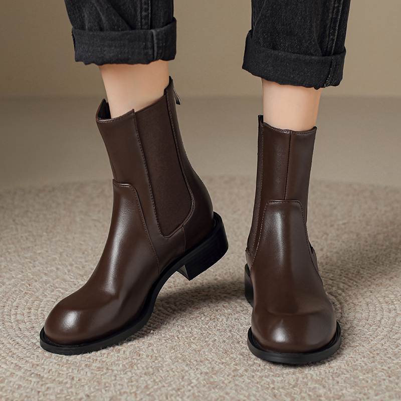 Krazing Pot Microfiber Autumn Winter Shoes Low Heels Size 43 Chelsea Boots Back Solid Color Preppy Style Ankle Boots