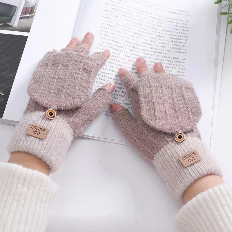 New autumn and winter couple cashmere half gloves gloves hand warmer flip warmer gloves jacquard gloves student finger writing