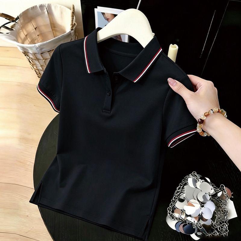 TIFICY Women's Fashion Casual Summer Spring Stripe Print Short Sleeve POLO Neck Blouses & Shirts