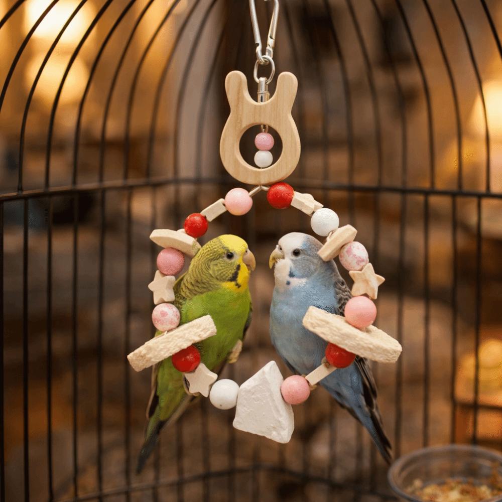 Wooden Parrot Chewing Toy Ring-shaped Bird Climbing Stand Fun Bird Swing Toy  Gnawing Training