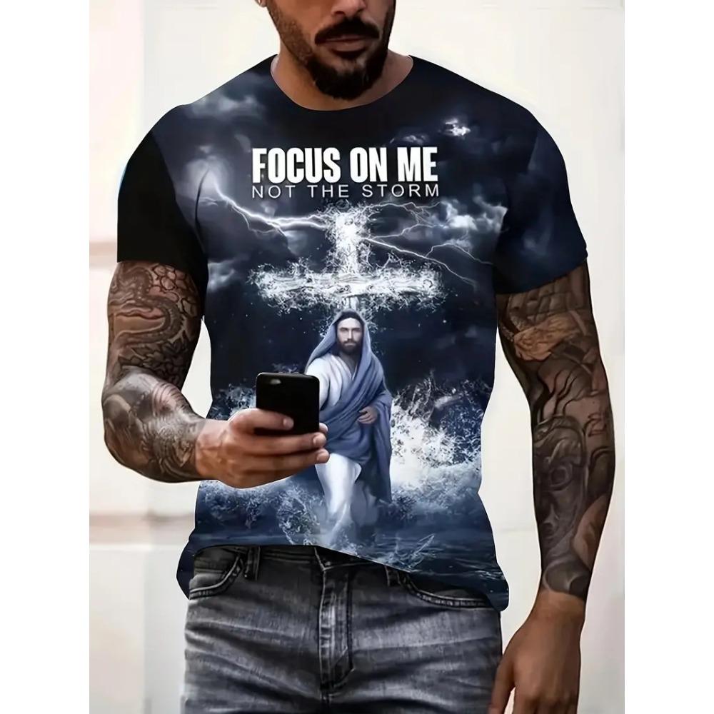 Fashion Jesus Letter Graphic Print Men s T-shirt Summer Short Sleeve T-Shirts Casual Oversized Jesus Christ Men s and Women s T-shirt Top XXS