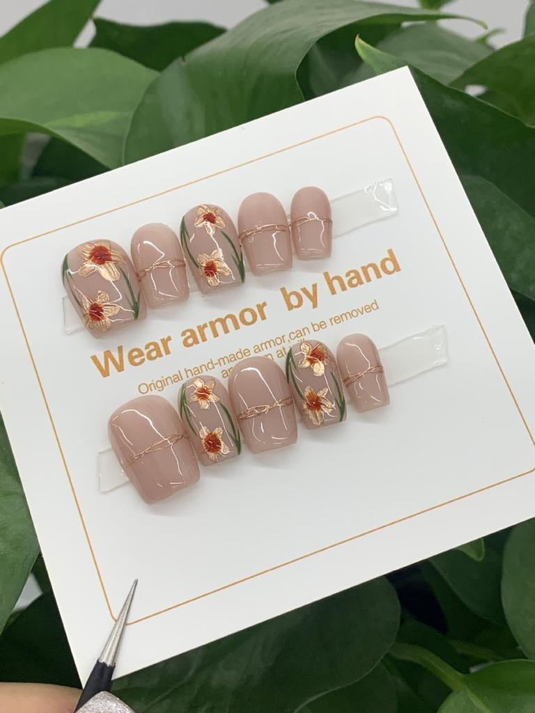 Artificial Nail Flower Manicure Wearable Nails Reusable And Nails Removable