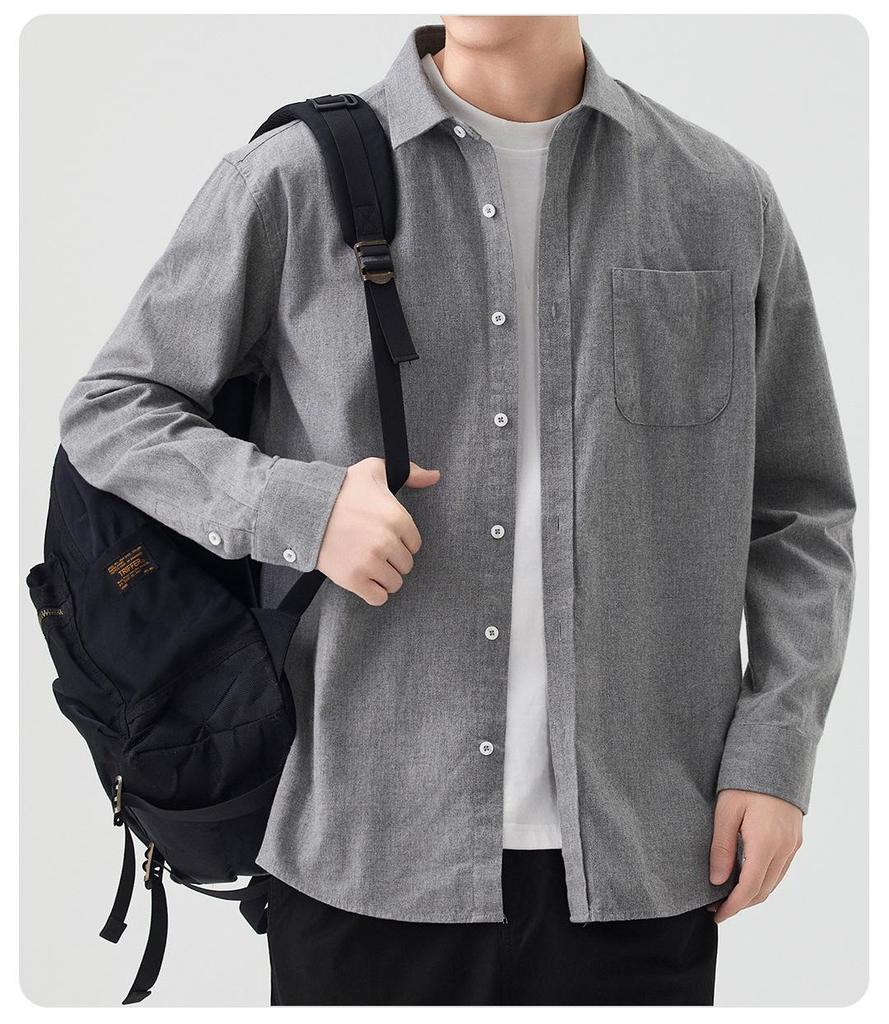 Herren Einfarbig Langarm Flanellhemd - Lässig Reine Baumwolle für Herbst und Winter