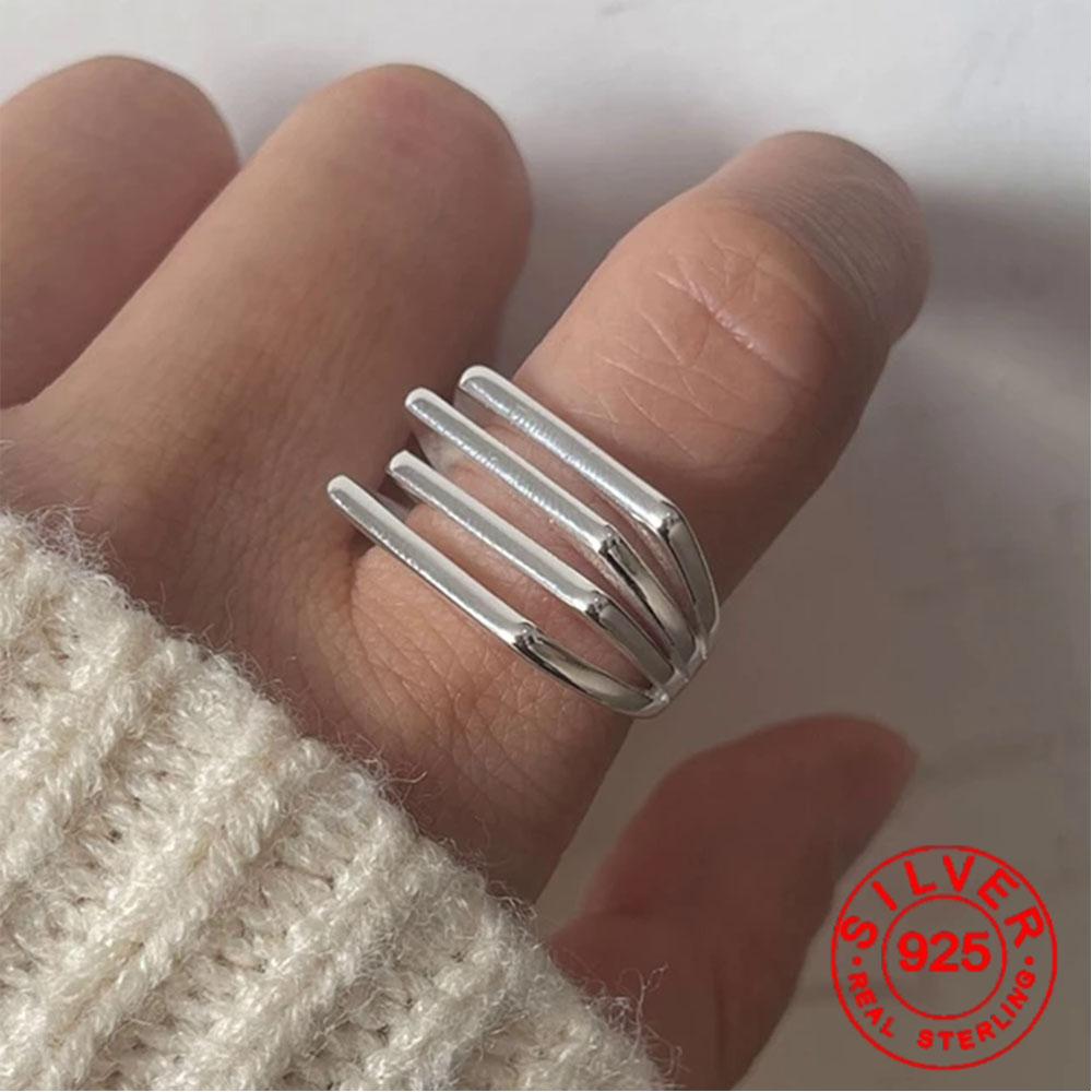 BFCLUB Silver Color Rings for Women Fashion Geometric Handmade Irregular Bump Hollow Heart Hollow Ring Party Christmas Gift
