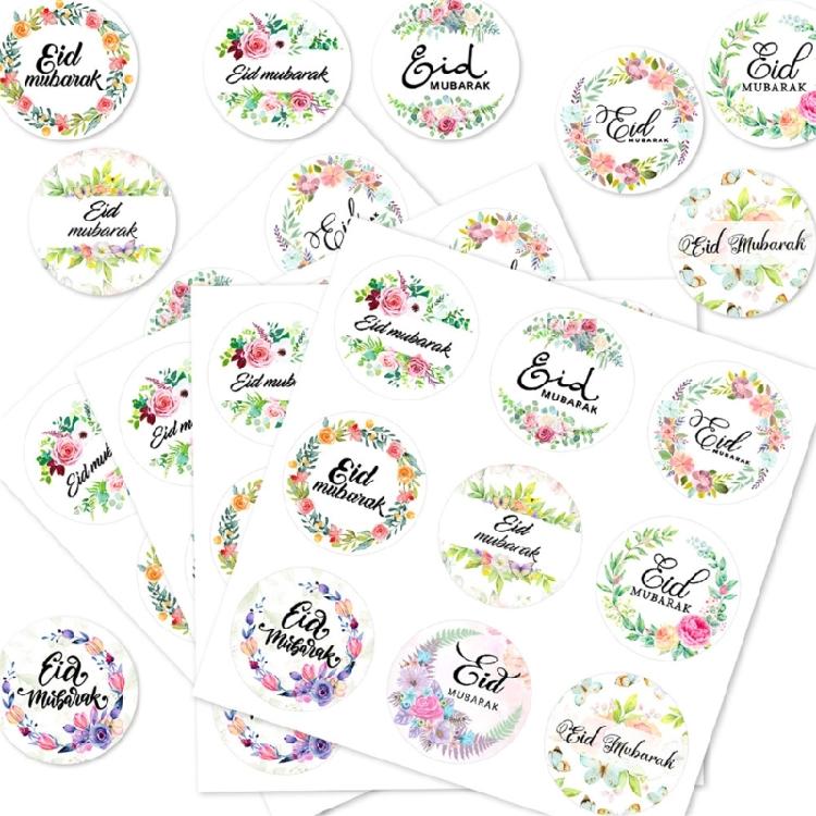 90 Counts Eid Mubarak Wrapping Sticker 40mm Round Wrapping Label for Laptops Phone Case Seal Envelope Card Decoration
