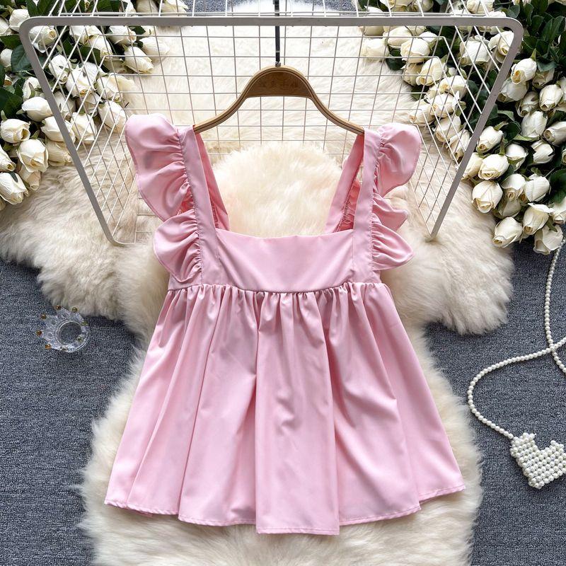 

Summer Vacation Shirt 2024 New Arrival French Sweet Bow Bandage Chic Stylish Niche Style Sling Tops Pink One size