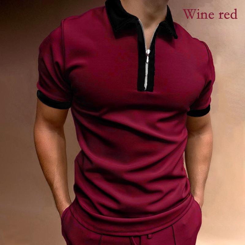 Men's Short Sleeve Tops Patchwork Color Collar Trendy Loose Polo Shirts