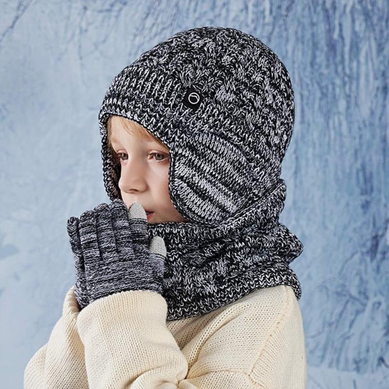 Winter Children's Hat Neck Scarf Gloves Set for Boys and Girls