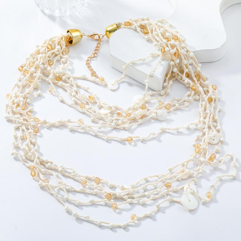 Bohemiskt Överdrivet Flerlagrat Stapelbart Handgjort Pärlhalsband För Kvinnor Fest Smyckestillbehör Gåvor