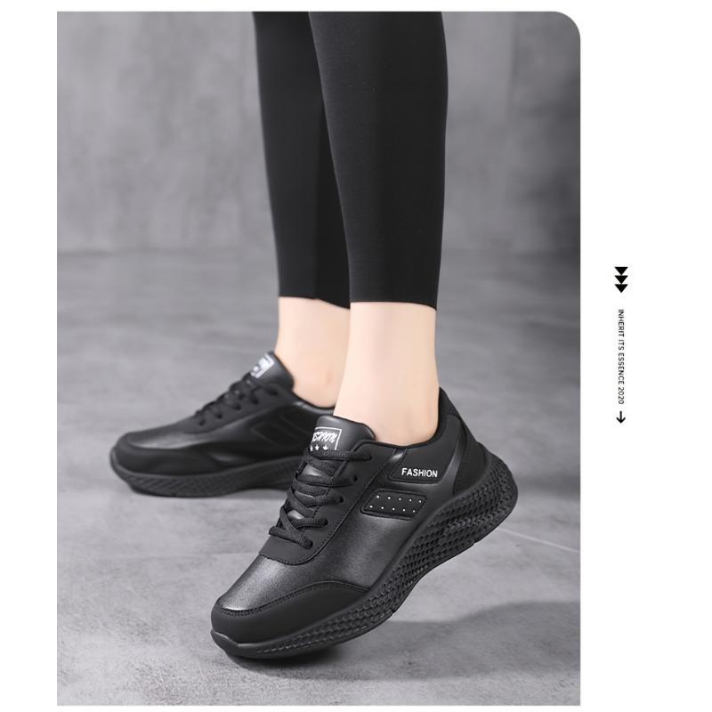 Autumn New Leather Large Size Women's Shoes Casual Sneakers Round Head Flat Heel Fashion Casual Women's Shoes Running Shoes